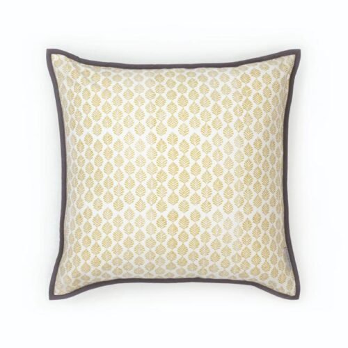 Coussin en coton imprimé motif végétal stylisé coloris jaune