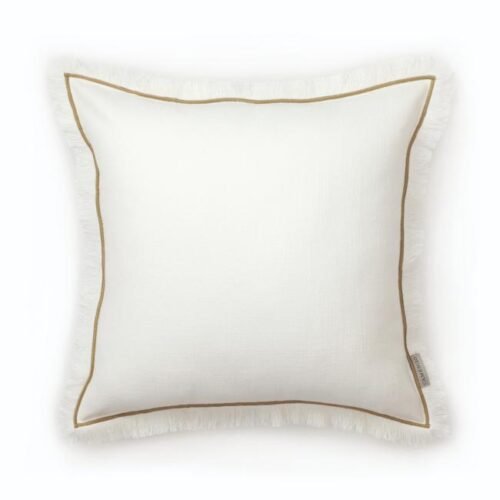 Coussin carré à franges esprit lin