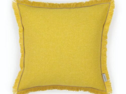 Coussin carré à franges esprit lin jaune lumineux