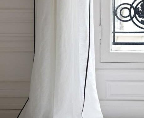 Rideau en Lin blanc bourdonné noir sur mesure